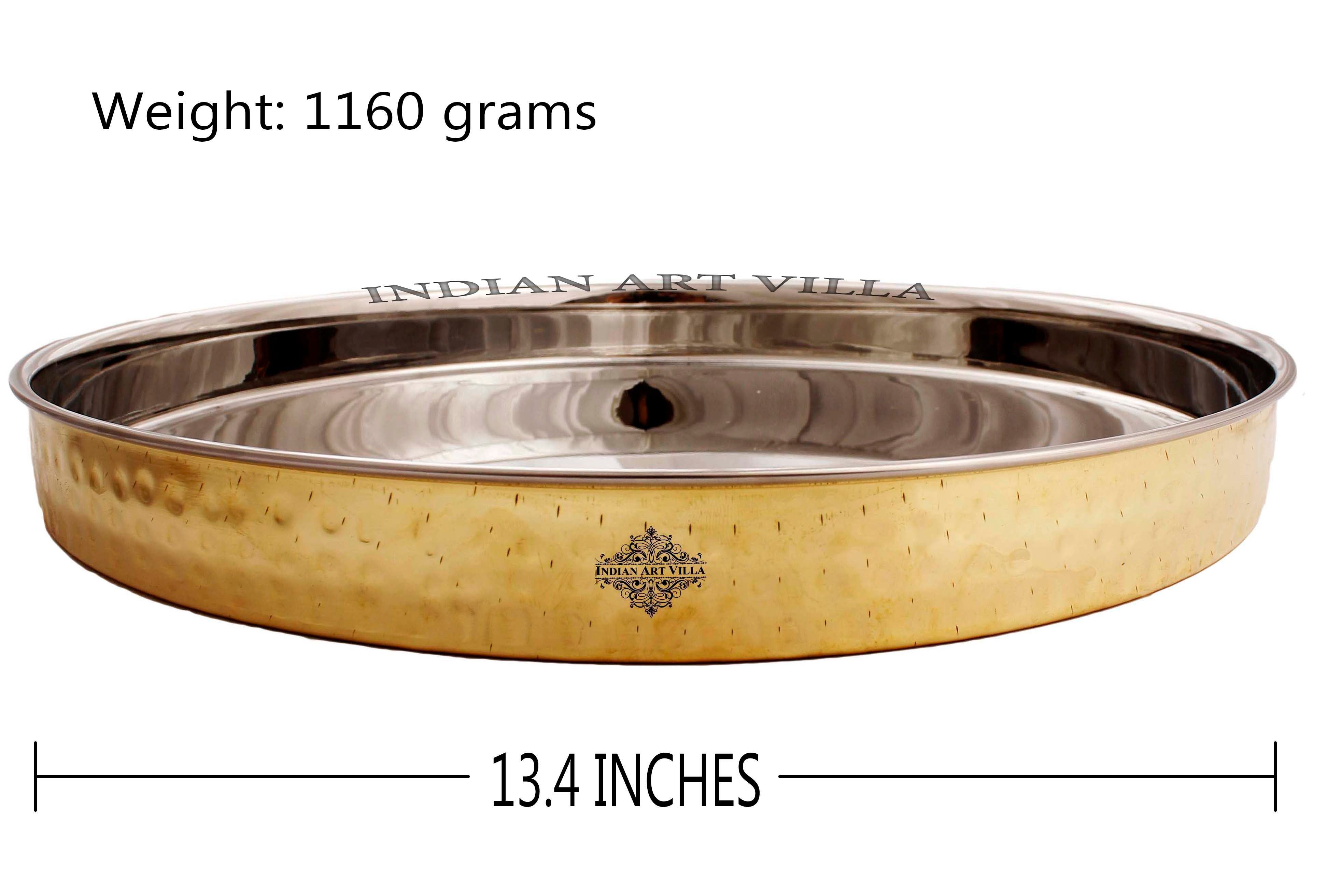 Pure Steel Brass Hammered Designer Plate, Thali, Serveware, Dinnerware - 34.04 cm